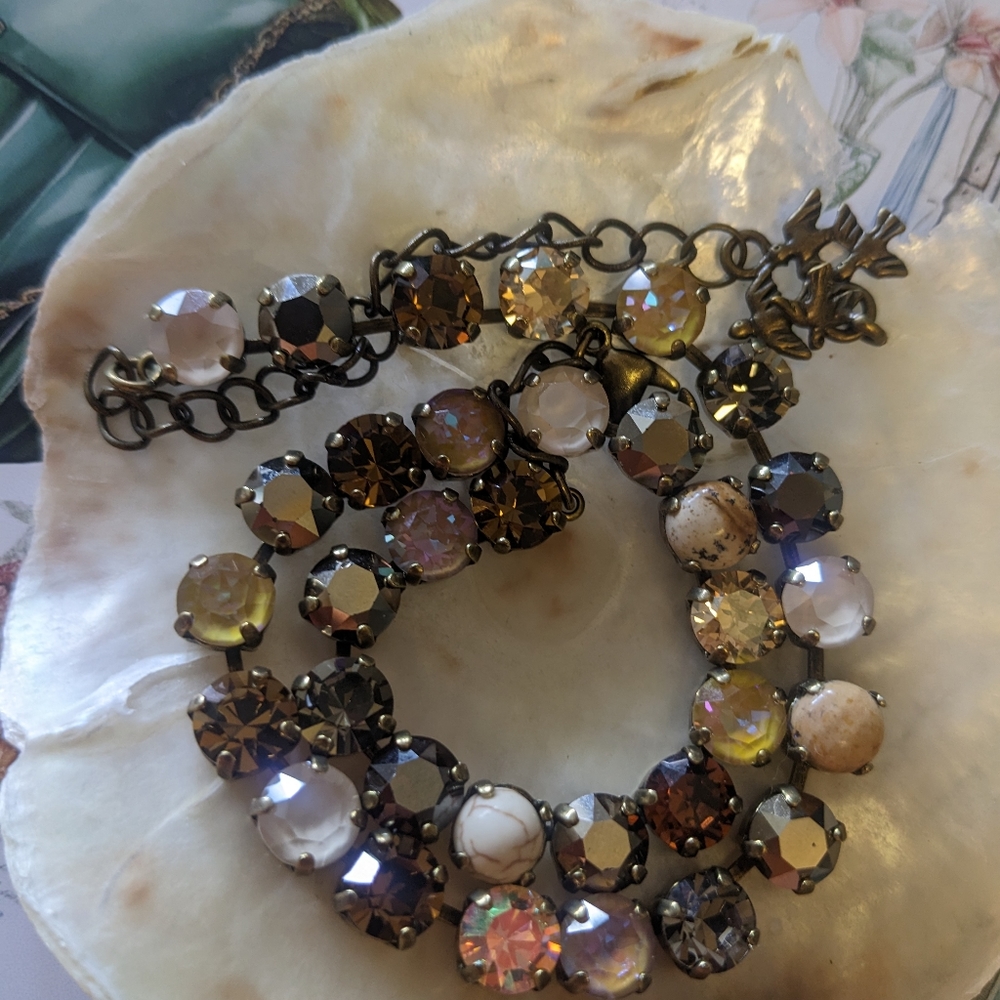 Brown Cappuccino & Latte Swarovski Crystals In Artisan-Made Classic Necklace - Picture 4 of 6